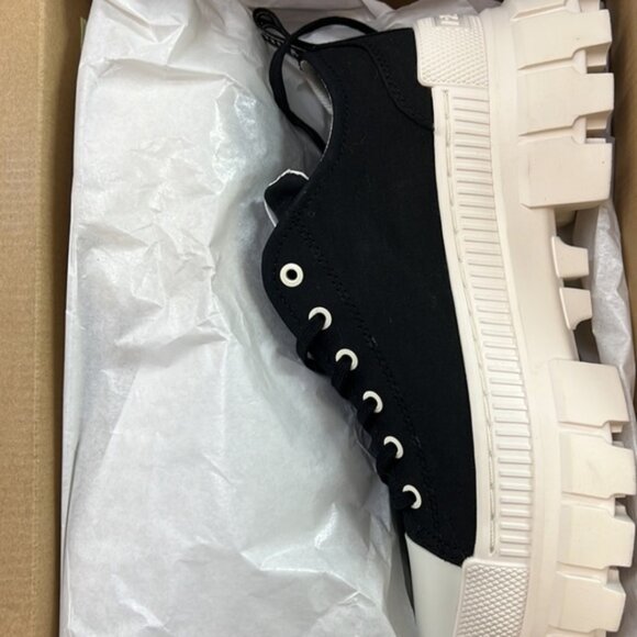 Palladium Black White Canvas Chunky Lug‎ Sole Y2K Vegan Platform Sneakers Shoes - Picture 4 of 6